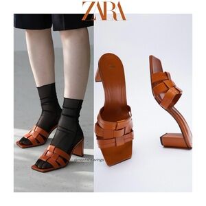 🎁Zara Leather Block Heel Sandals - New🎁